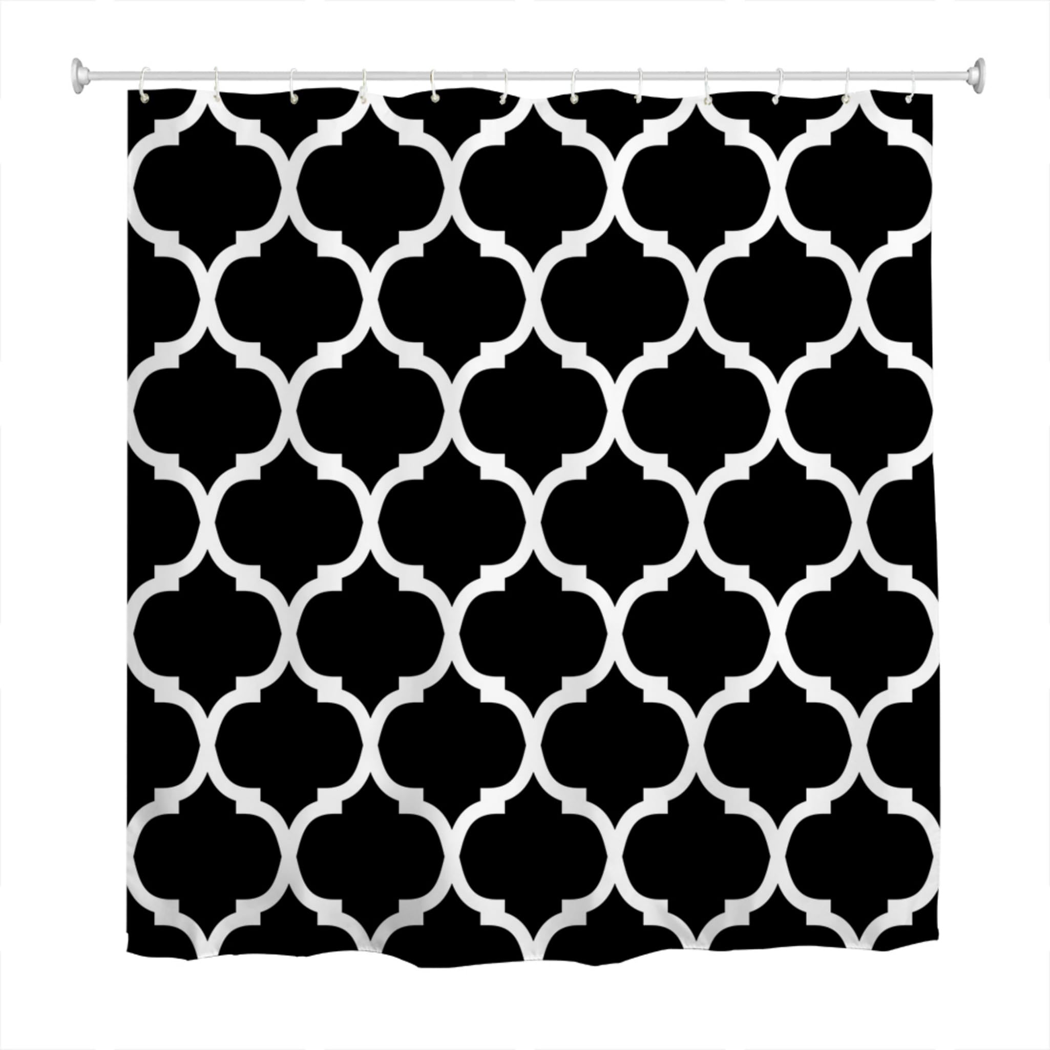 Jolof Store Moroccan Shower Curtain – Black & White Waterproof Polyester