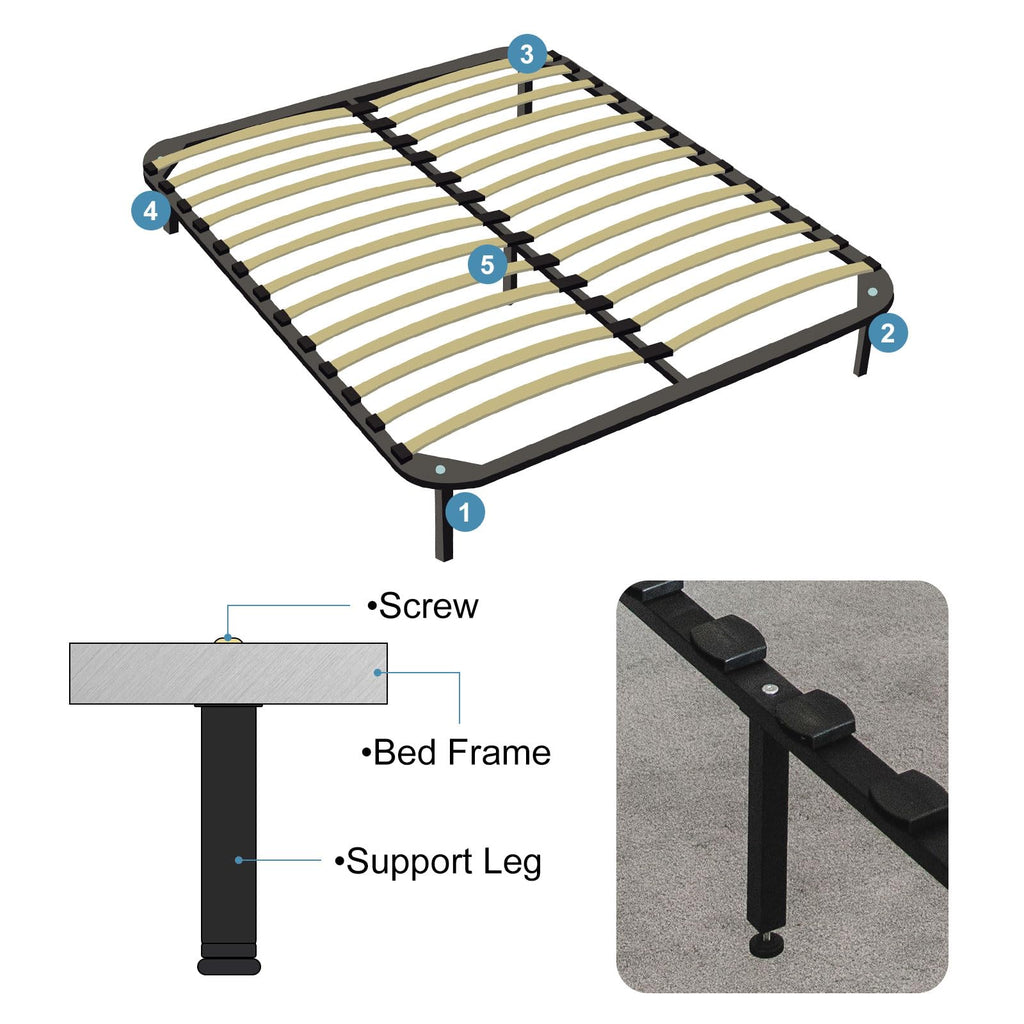 sourcing map Adjustable Height Bed Frame Support Legs Replacement Bed Rail Support Center Frame Slat Feet Risers150mm-170mm/5.9"-7", Black