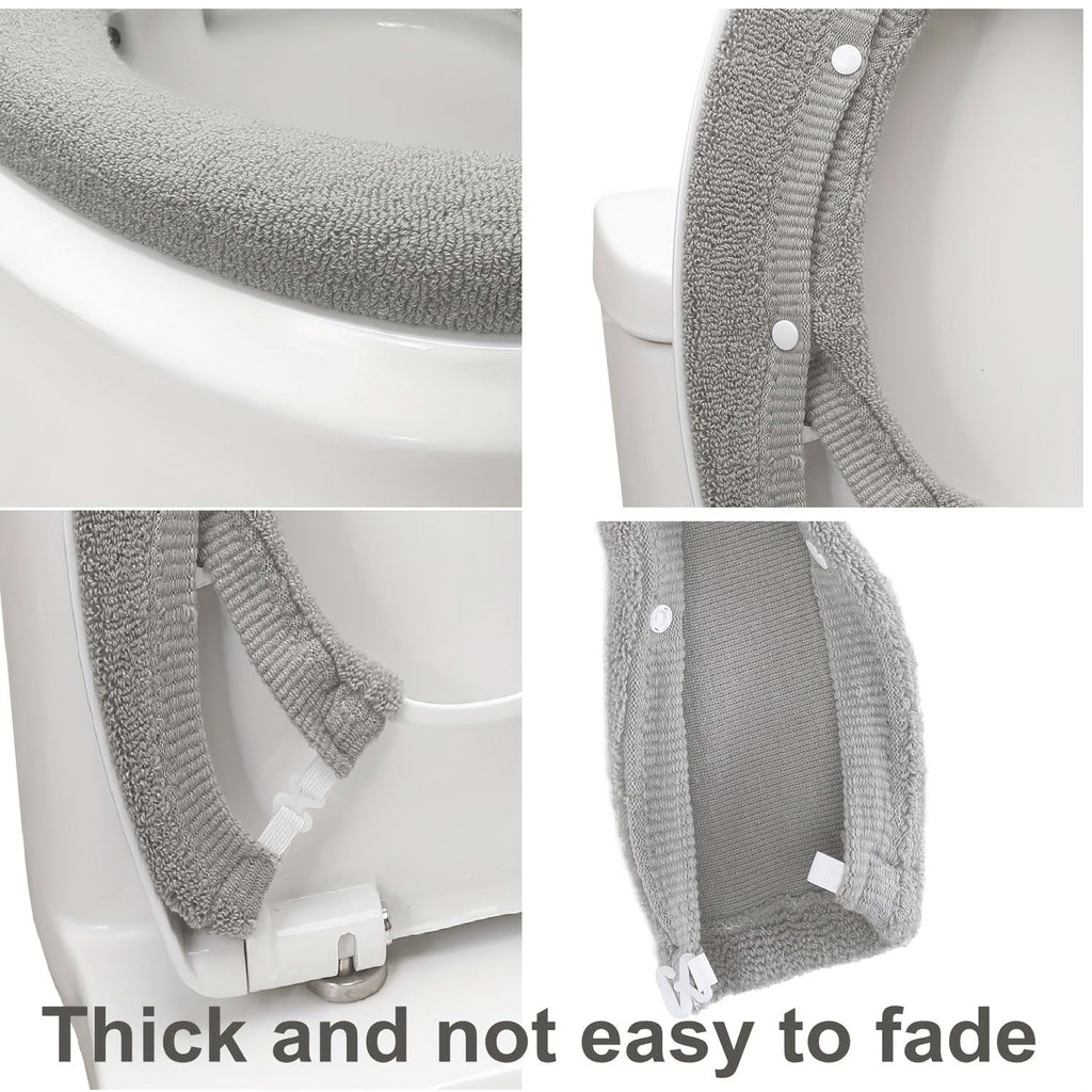 Bathroom Soft Thicker Warmer Stretchable Washable Cloth Toilet Seat Cover Pads Gray/3pcs - image 5