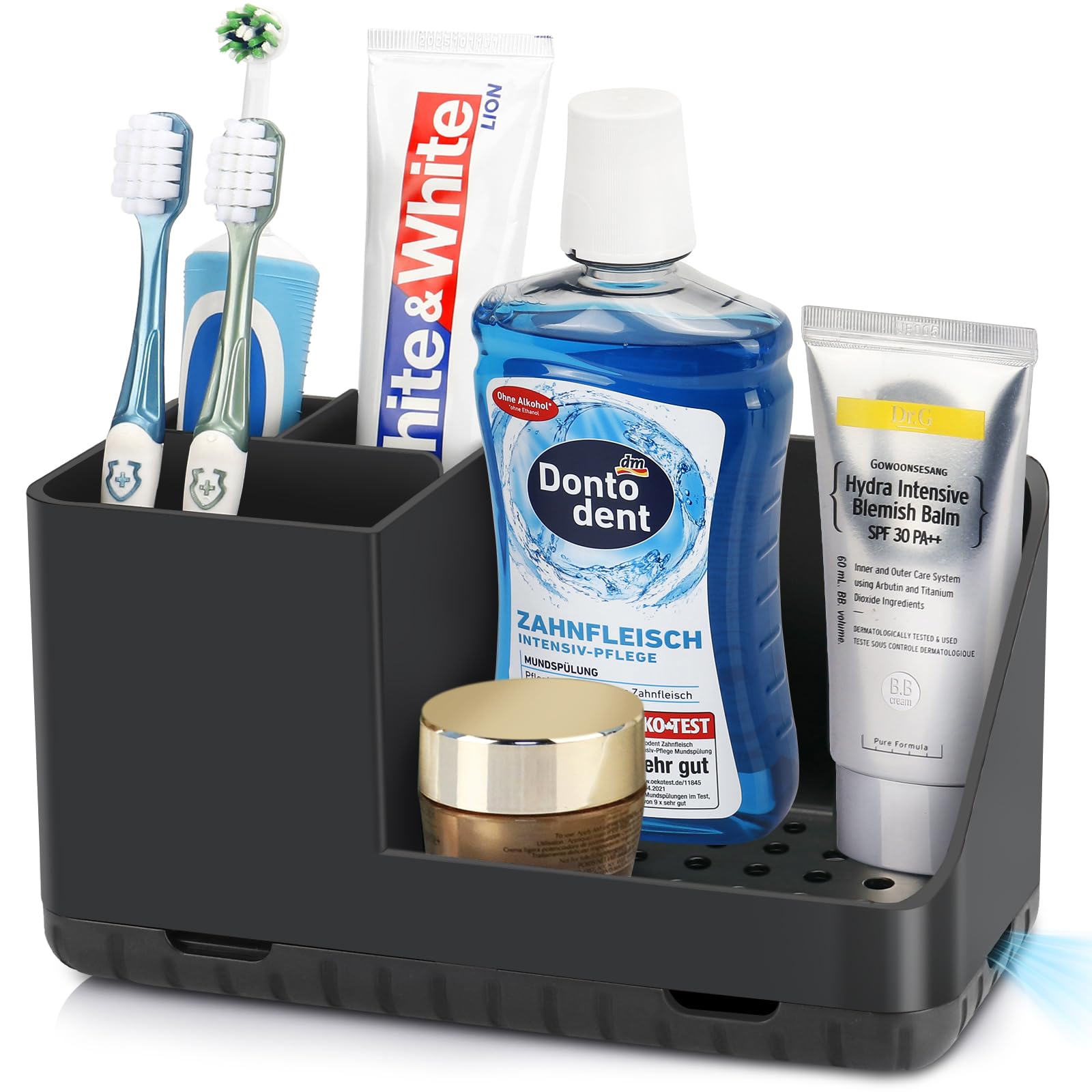 PARKMANI Toothbrush Holder - Black Bathroom Countertop Vanity Organizer