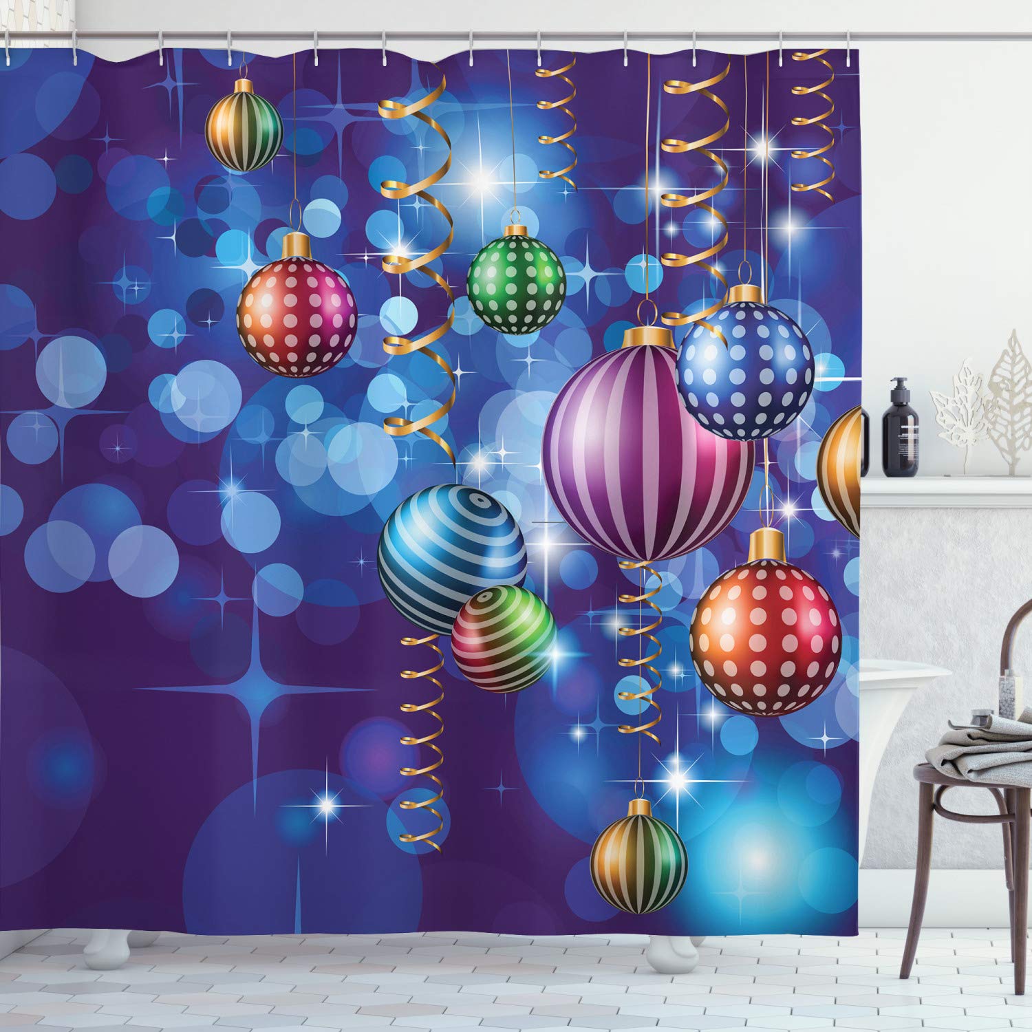 ABAKUHAUS Christmas Shower Curtain – Festive Fabric Bathroom Decor, 78x69"