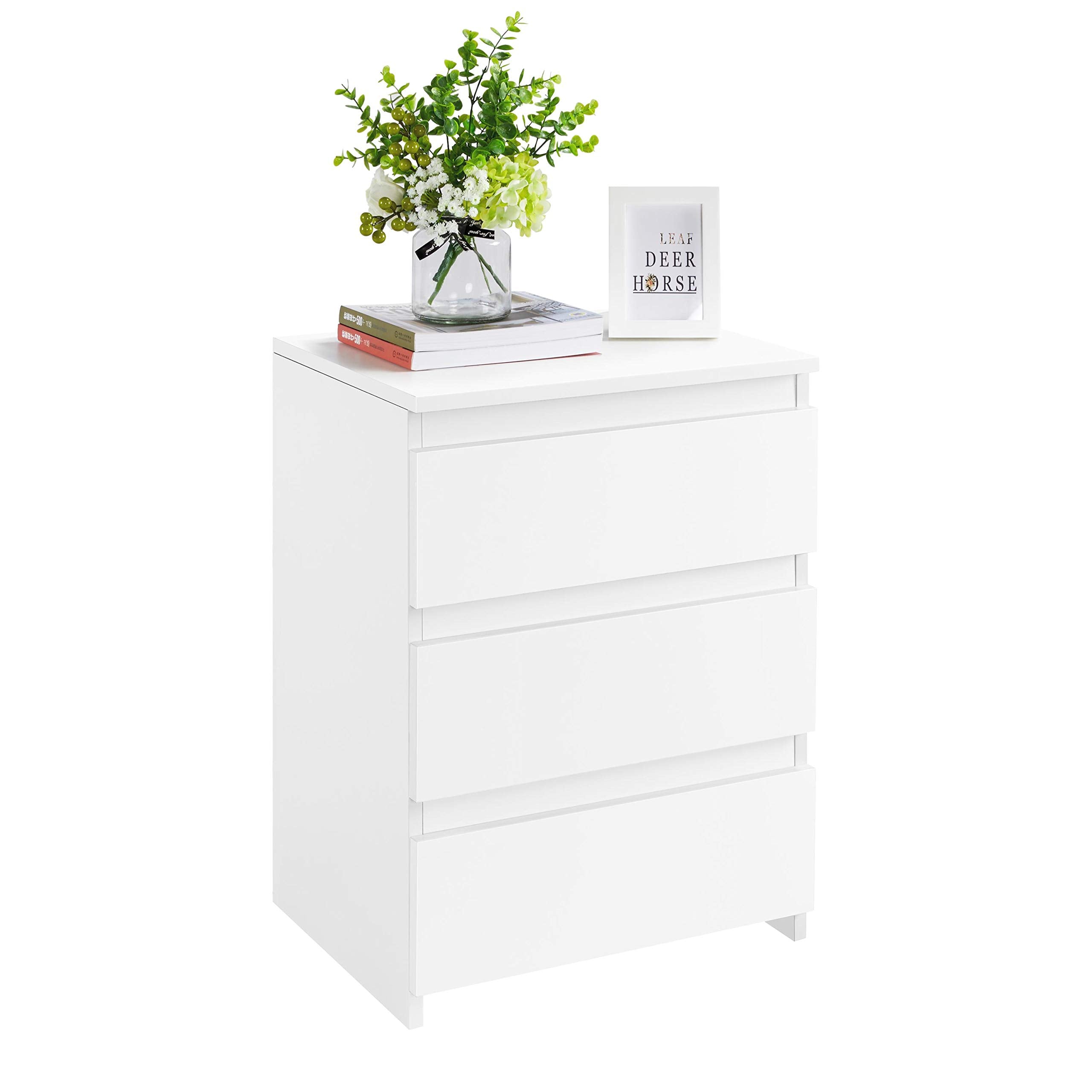 Yaheetech 3-Drawer Bedside Table – Modern Wooden Nightstand, White