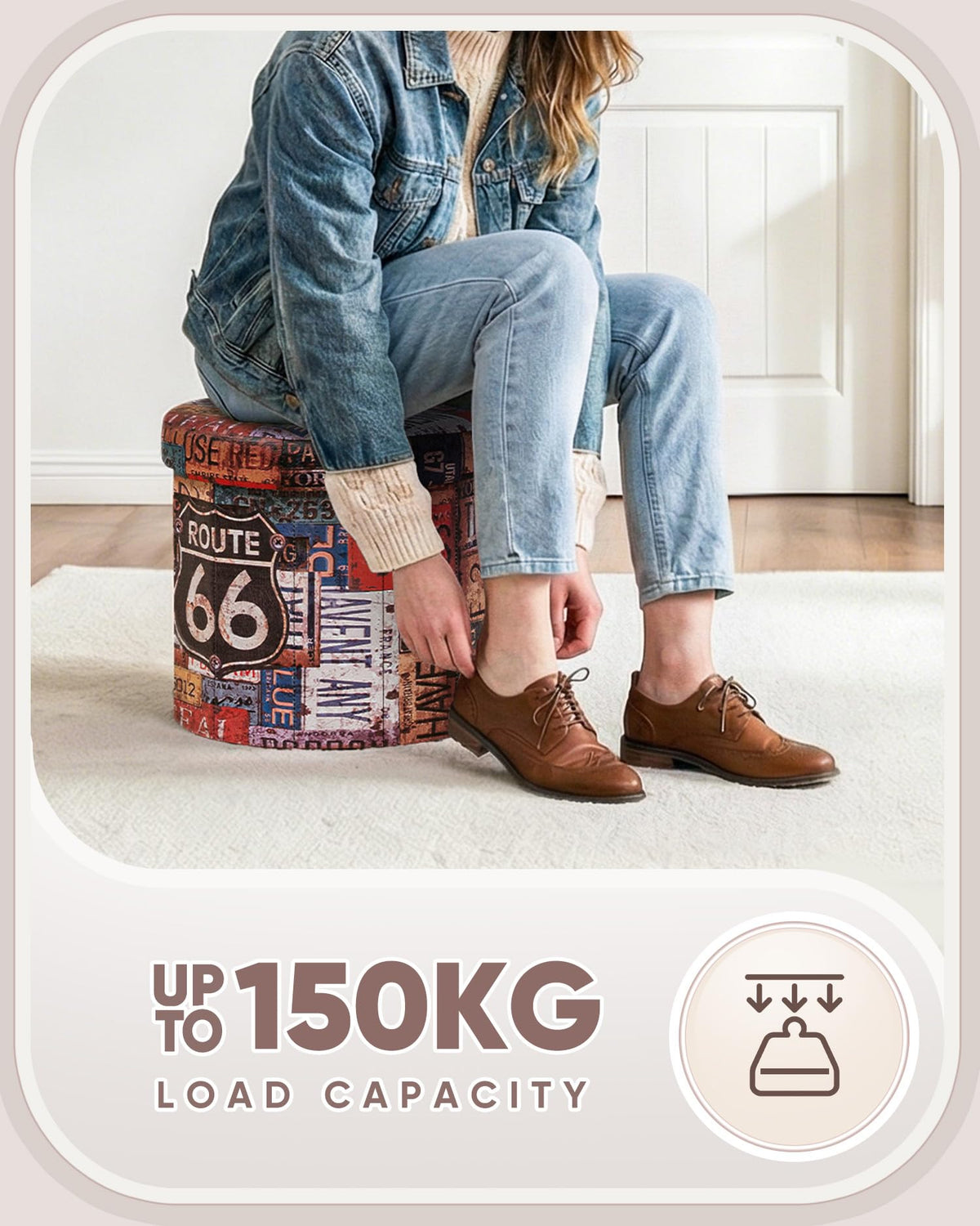 Bonlife Round Ottoman Stool with Storage, Small Folding Footstool with Lid - image 4