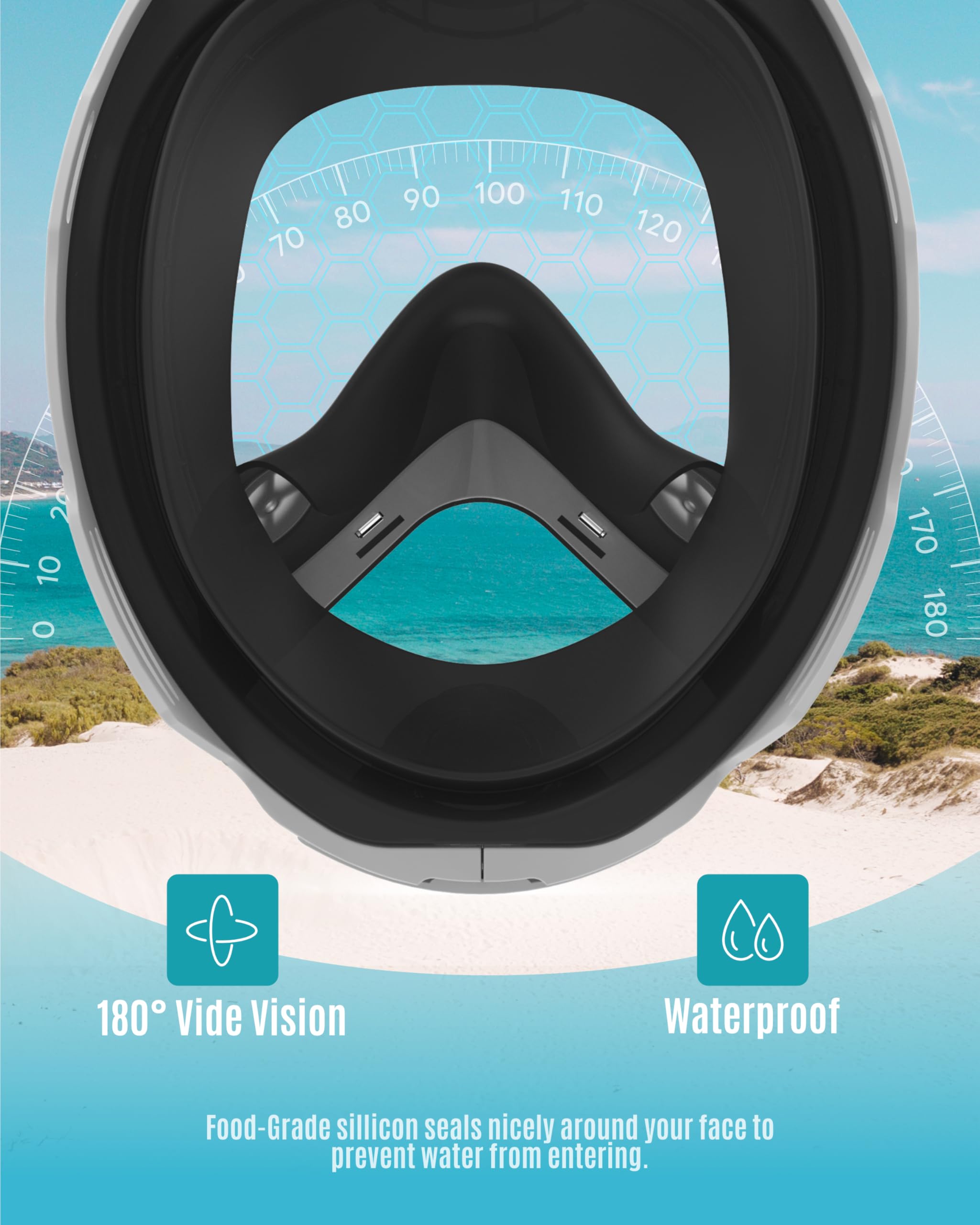 G2RISE Kids Full Face Snorkel Mask – 180° Panoramic Anti-Fog 2 Pack