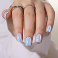 Findigit Blue Glossy Square Press On Nails – Short Chrome Soft Gel Kit