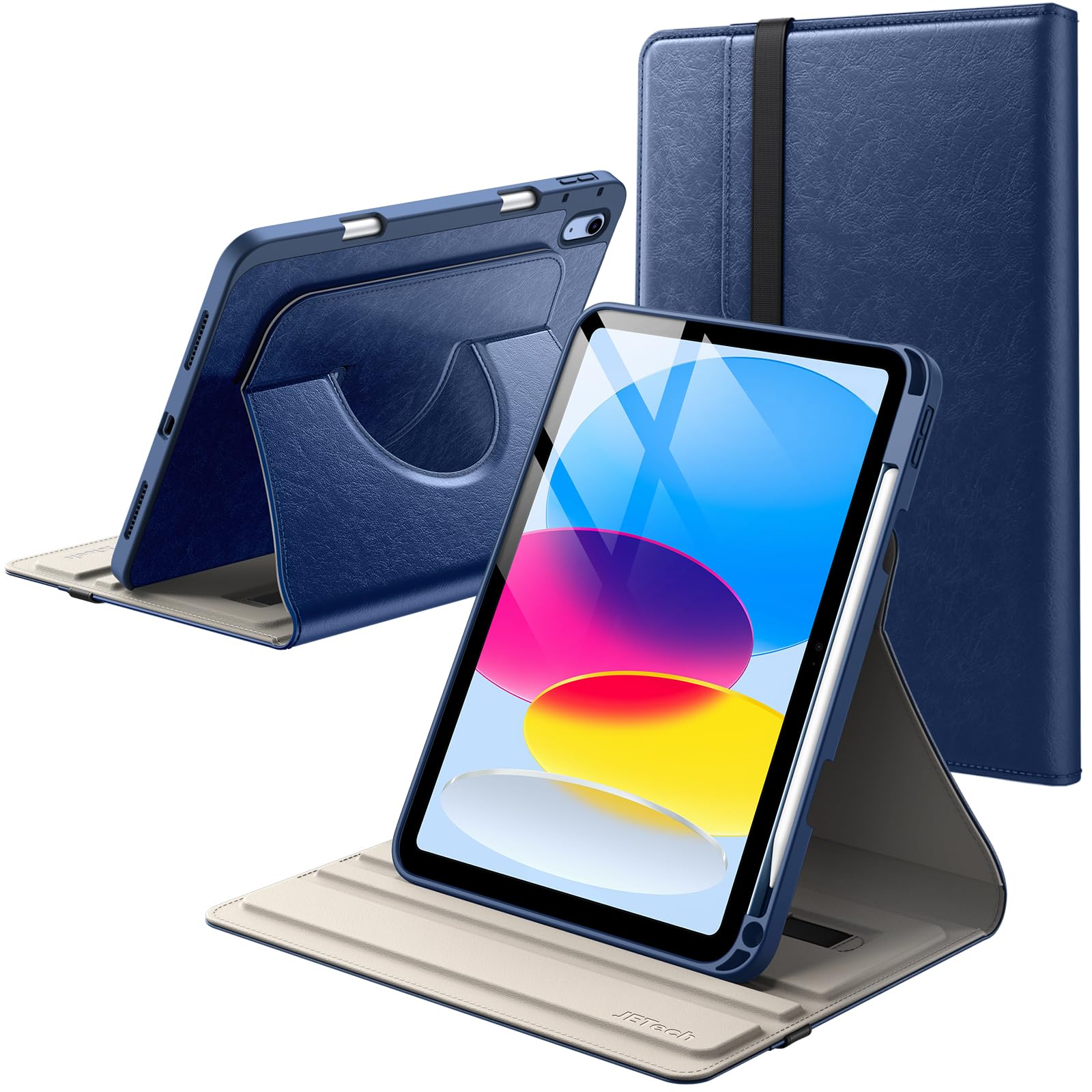 JETech 360 Rotating Case for iPad 11th/10th Gen | PU Leather - Navy
