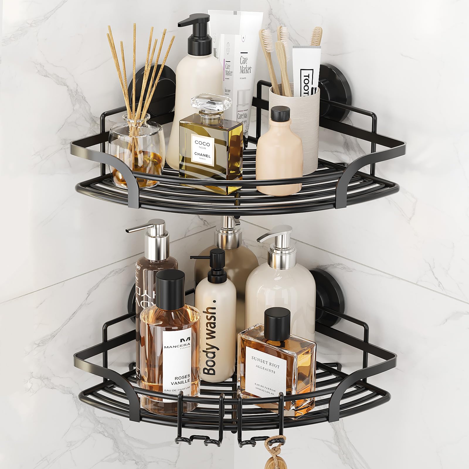 TAILI Corner Shower Caddy 2-Pack – Rustproof Stainless Steel Suction Shelf