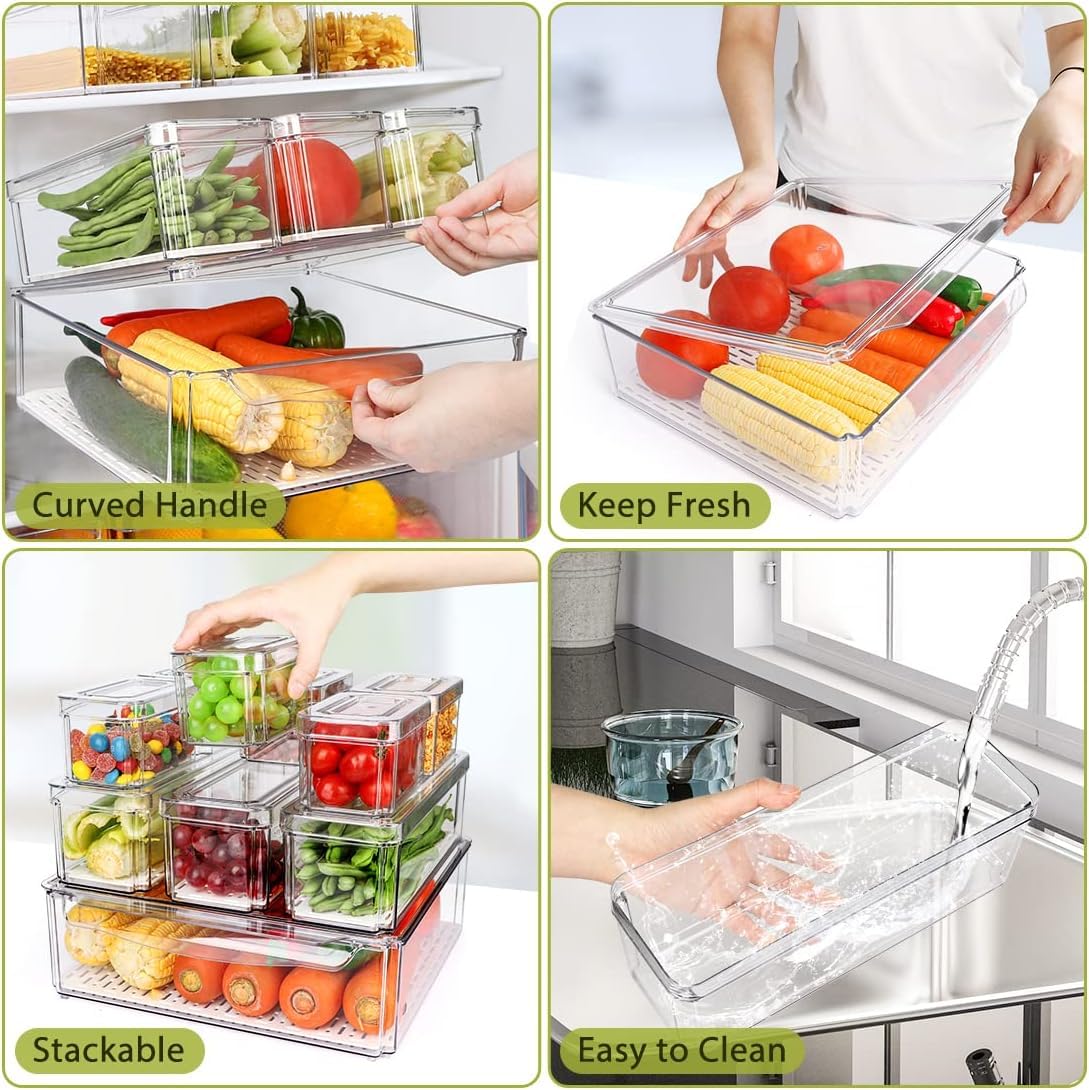 IVODEELA 10 Pack Fridge Organisers | Stackable Clear Storage with Lids