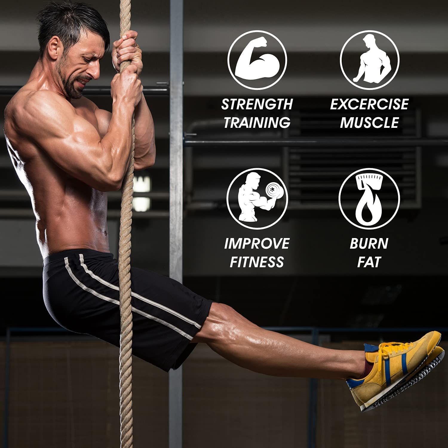 Yes4All Gym Climbing Rope | 38mm Sisal Rope with Carabiner for CrossFit