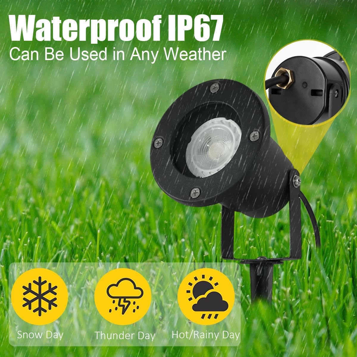 OMSEN Garden Spotlights | IP67 Waterproof GU10 Aluminium Spike Lights - 3 Pack