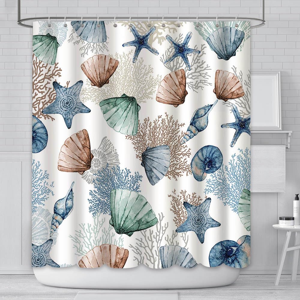 AIBIIN Under the Sea Shower Curtain | Waterproof Marine Starfish Fabric