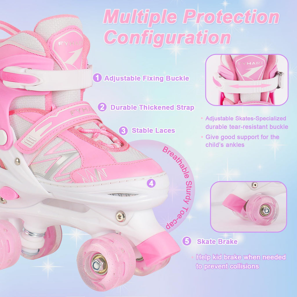 Kids Roller Skates | Adjustable Light Up Wheels – Pink White