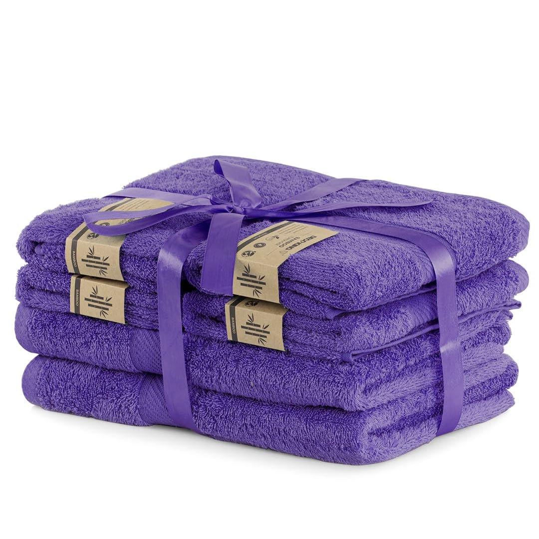 DecoKing 6-Piece Bamboo Cotton Bath Towel Set – Antibacterial Purple