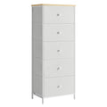 SONGMICS 5-Drawer Fabric Dresser – Tall Slim Storage Unit, Camel & Cream