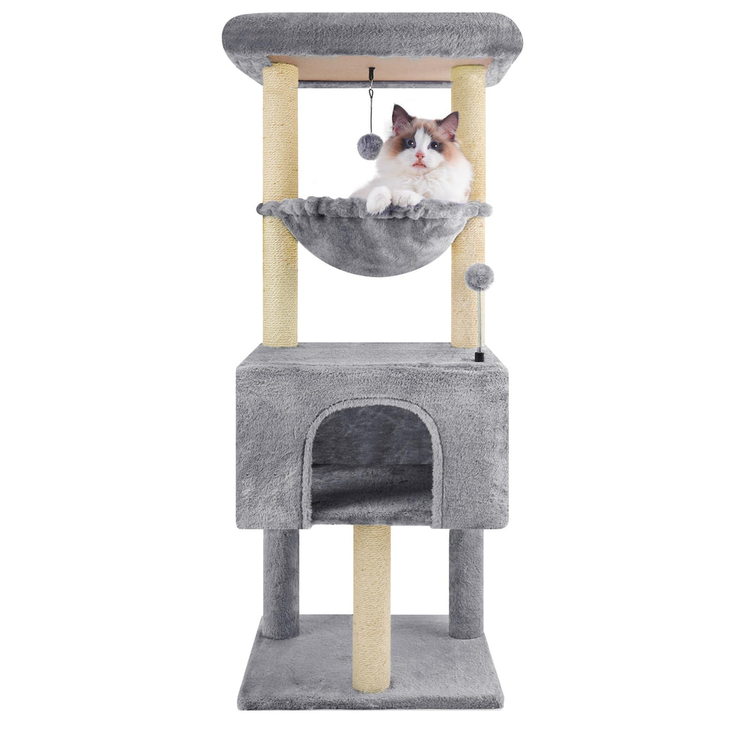 ROYPET 110cm Cat Tree Tower | Sisal Scratching Posts & Hammock - Grey