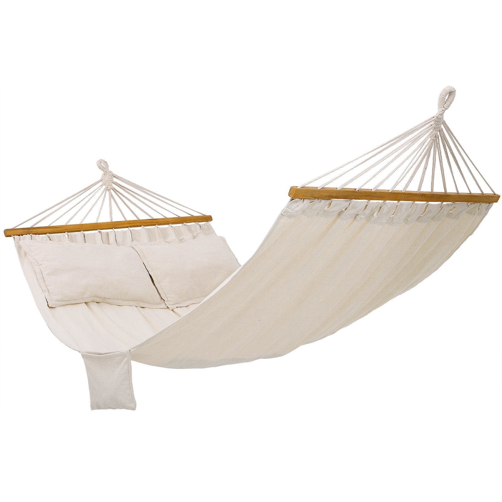 SONGMICS Double Cotton Hammock with 2 Pillows | 300kg Capacity - Beige