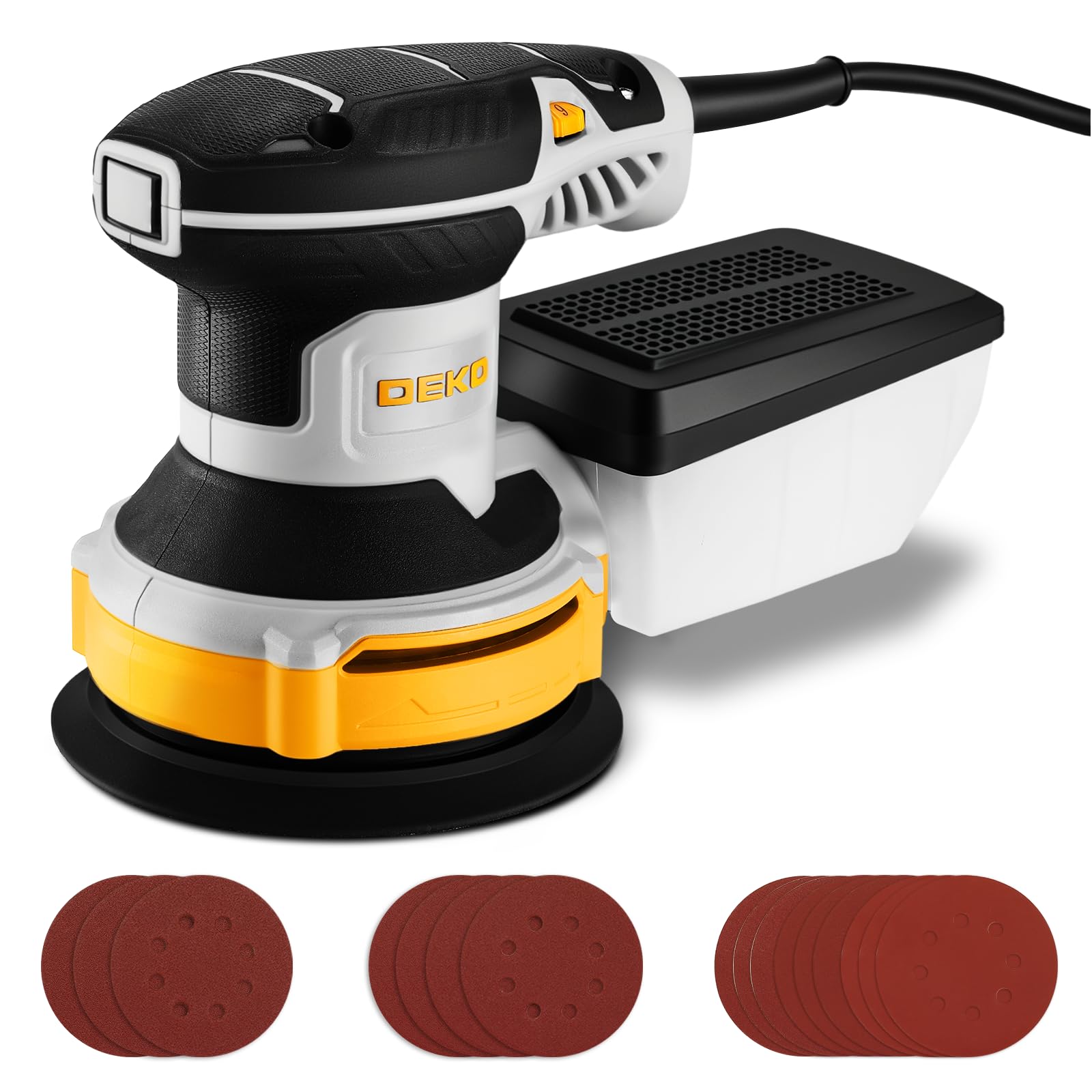 DEKOPRO Random Orbit Sander – 300W Electric Sander with 16 Sandpapers
