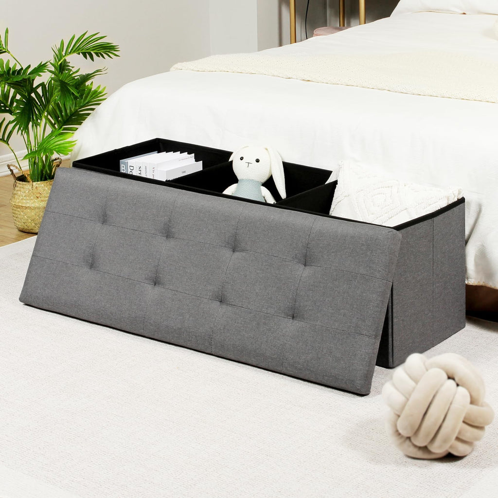 Bonlife Grey Extra Large Folding Storage Ottoman Bench | 110cm Toy Chest