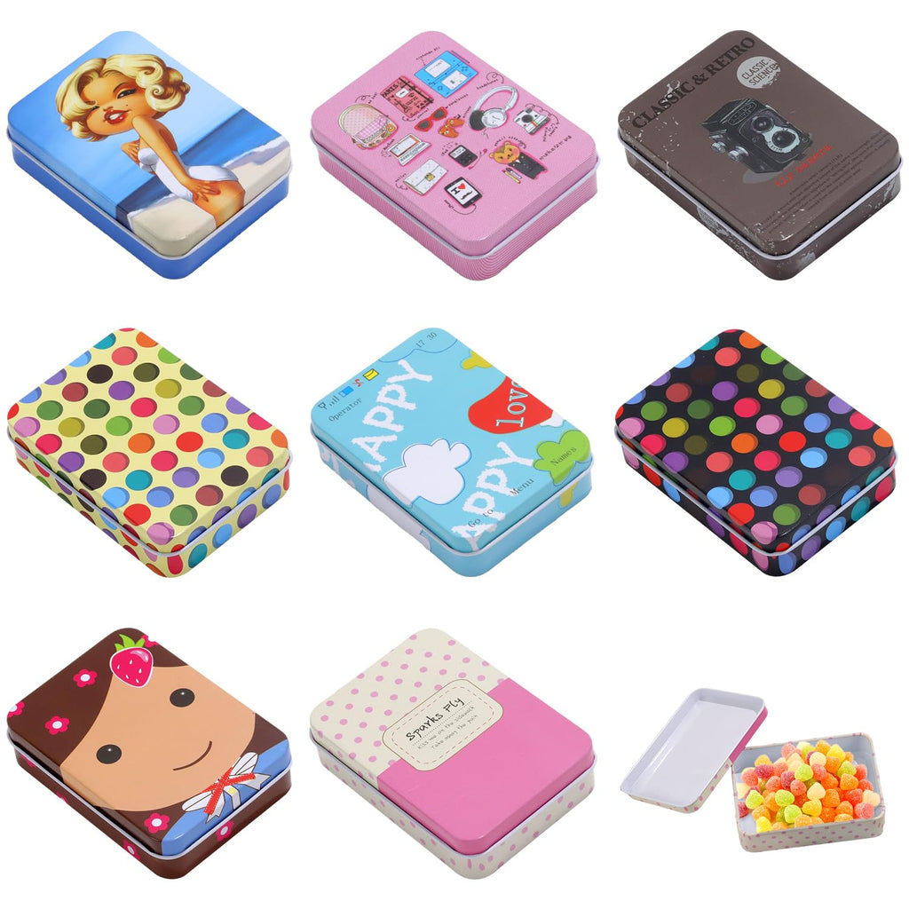 Pramape Pack of 8 Metal Tins with Lids, 90 x 65 x 25 mm Circular Dots Tin Boxes for Small Items and Craft Projects - image 1