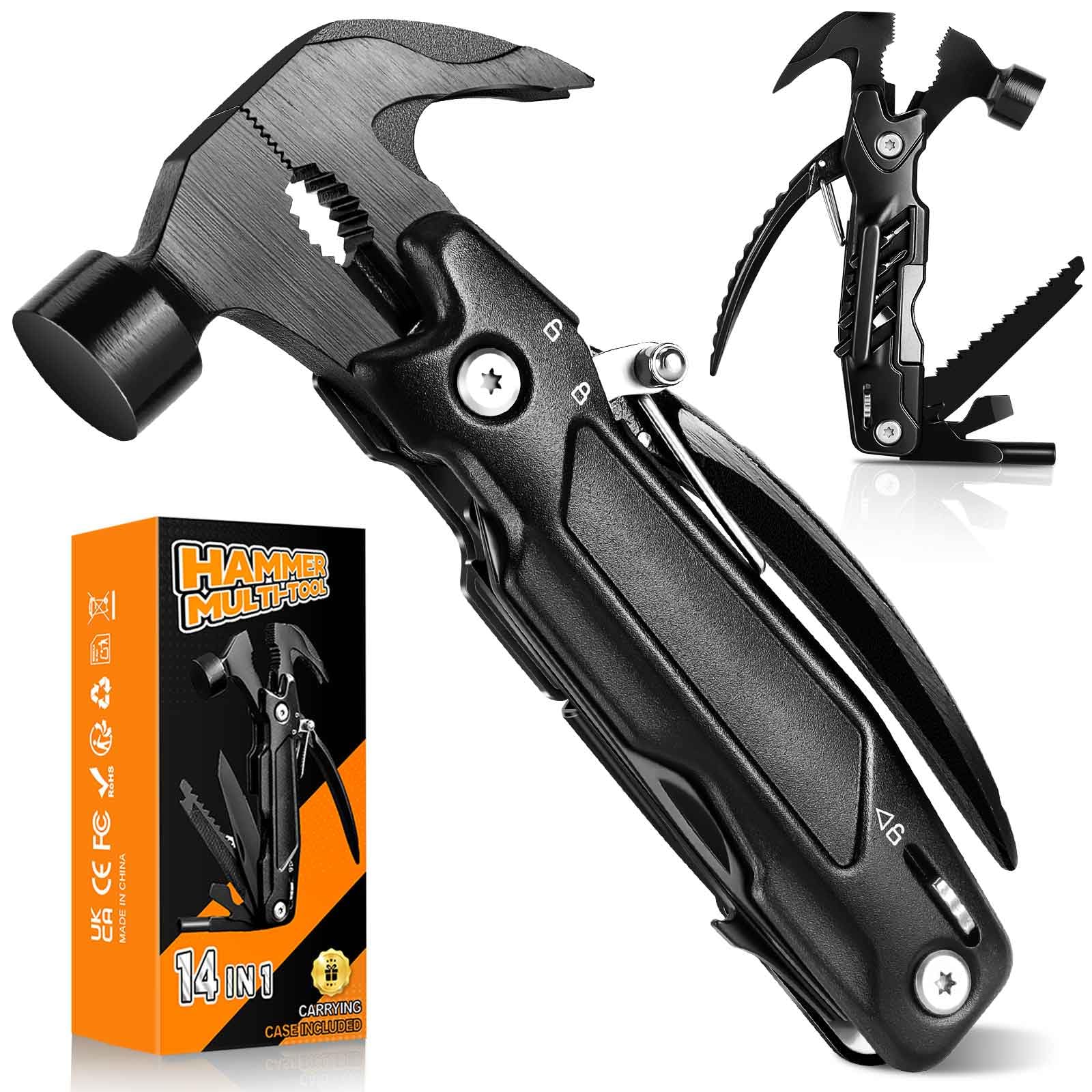 ISEYOU 14-in-1 Multitool Hammer - Compact EDC Camping Gear for Men