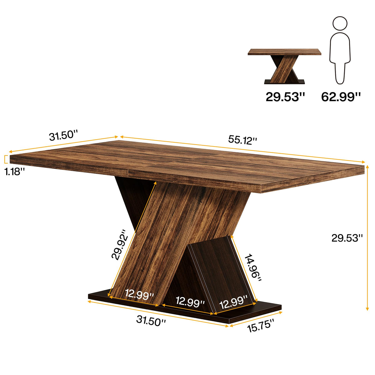 Tribesigns 55-Inch Farmhouse Dining Table for 4, Rectangle Rustic Brown Kitchen Dining Room Table, Wooden Dinner Table for Home Dining Room - image 2