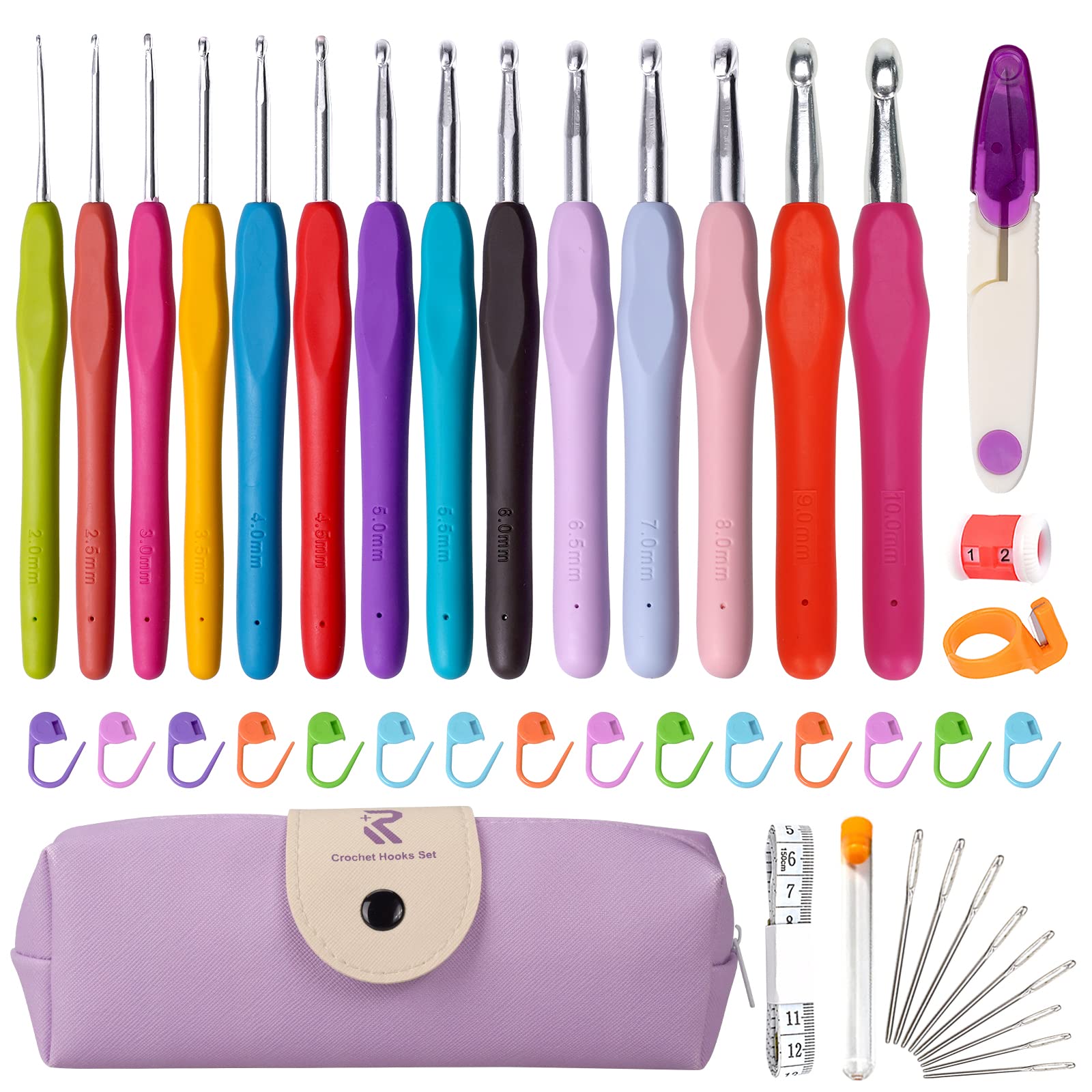 RealPlus 47-Piece Crochet Hooks Set | Ergonomic Soft Grip Kit (2-10mm)