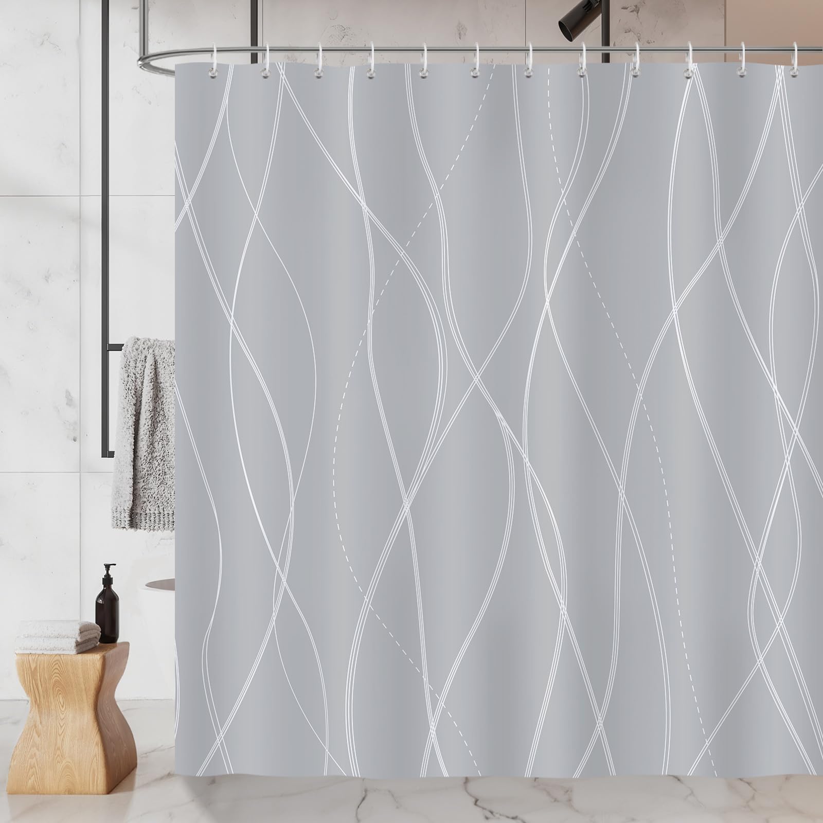 COZZSNUGE Modern Striped Shower Curtain | Waterproof Polyester – 183x183cm