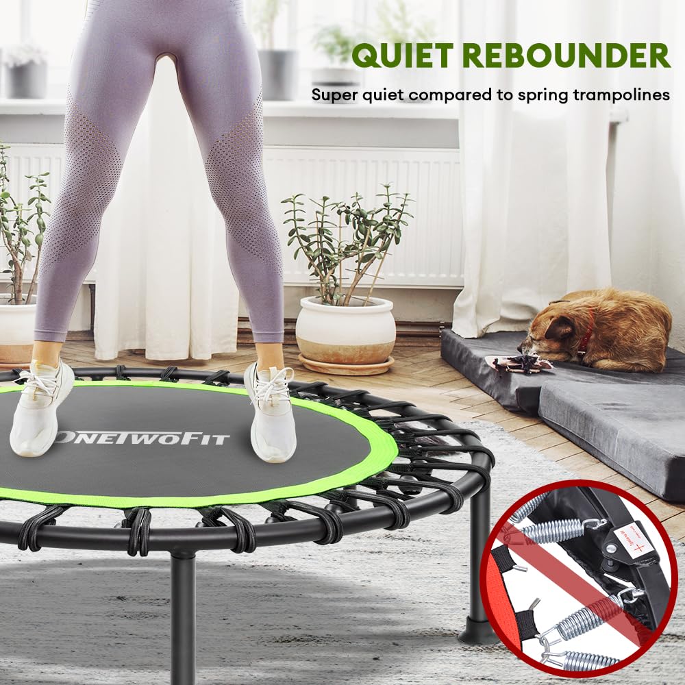 ONETWOFIT 42" Mini Trampoline – Silent Bungee Rebounder for Adults