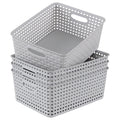 Yuright 4 Pack Plastic Woven Storage Baskets for Desktop Shelf, Light Gray - image 1