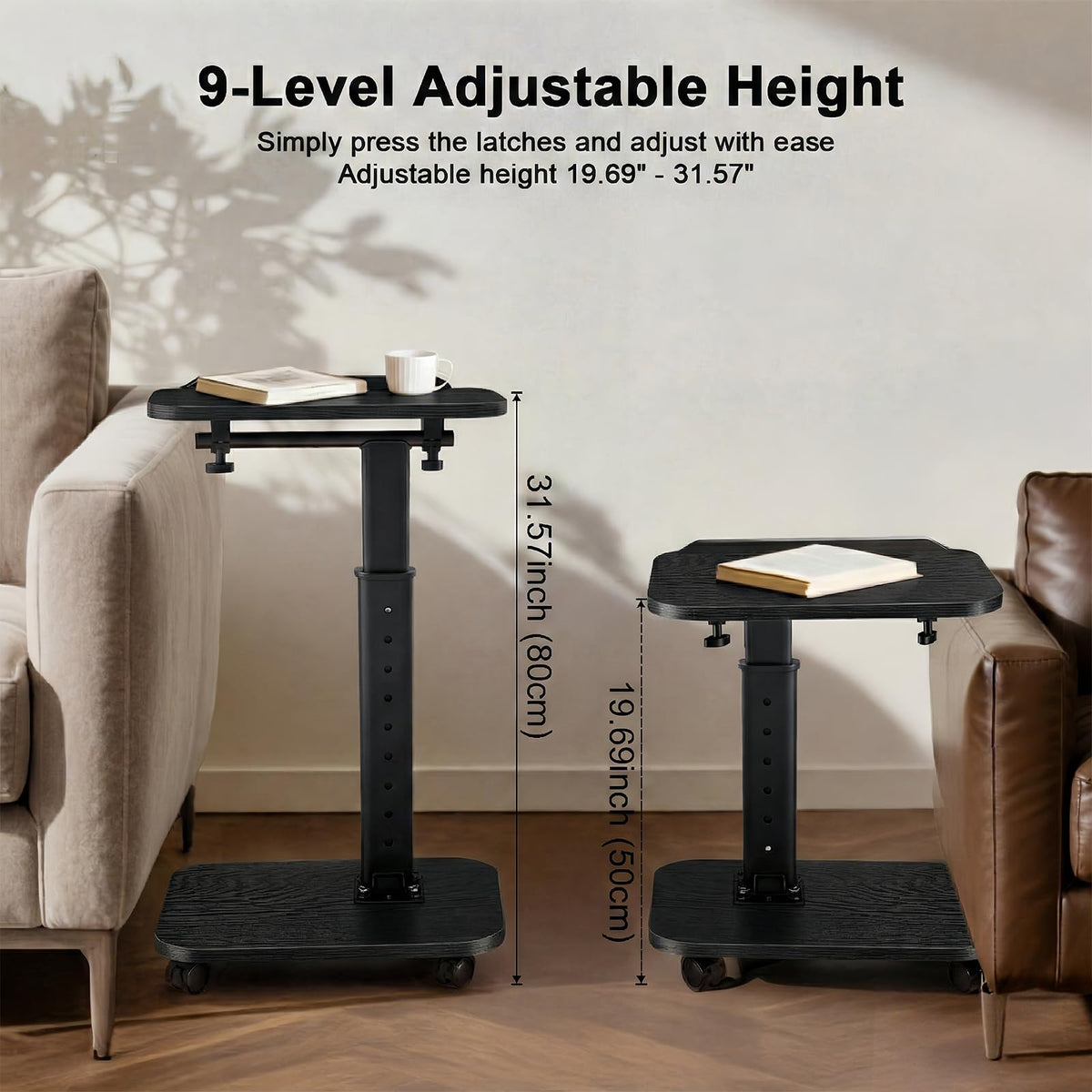 Lubeau Adjustable Side Table with Wheels, C Shaped Side Table Adjustable Height 180° Flip-Over Panel Design, End Table with Phone/Tablet Slot - image 2