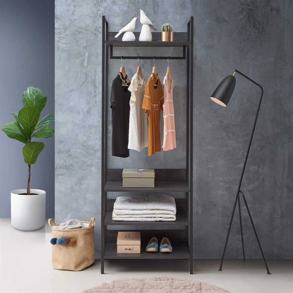 Timber Art Design UK Zahra Bedroom Double Open Wardrobe 4 Shelves Furniture Storage Cupboard Black - image 1