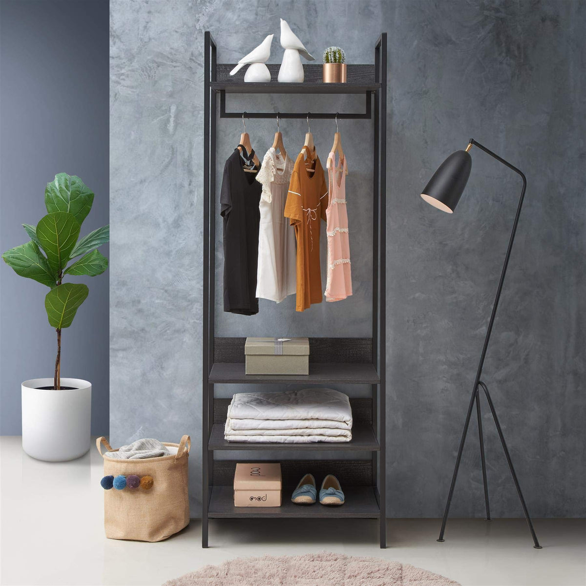 Timber Art Design UK Zahra Bedroom Double Open Wardrobe 4 Shelves Furniture Storage Cupboard Black - image 1