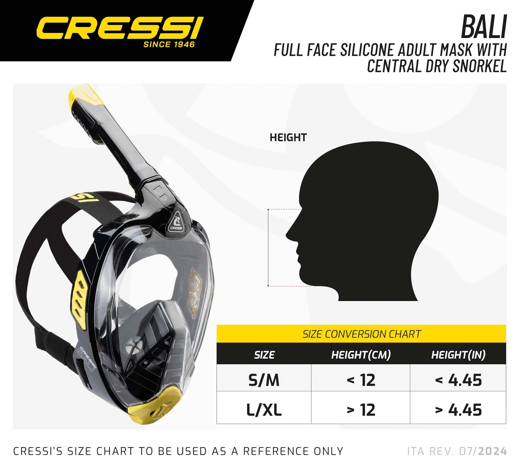 Cressi Bali Full Face Snorkel Mask – Anti-Fog Silicone Mask with Dry Top