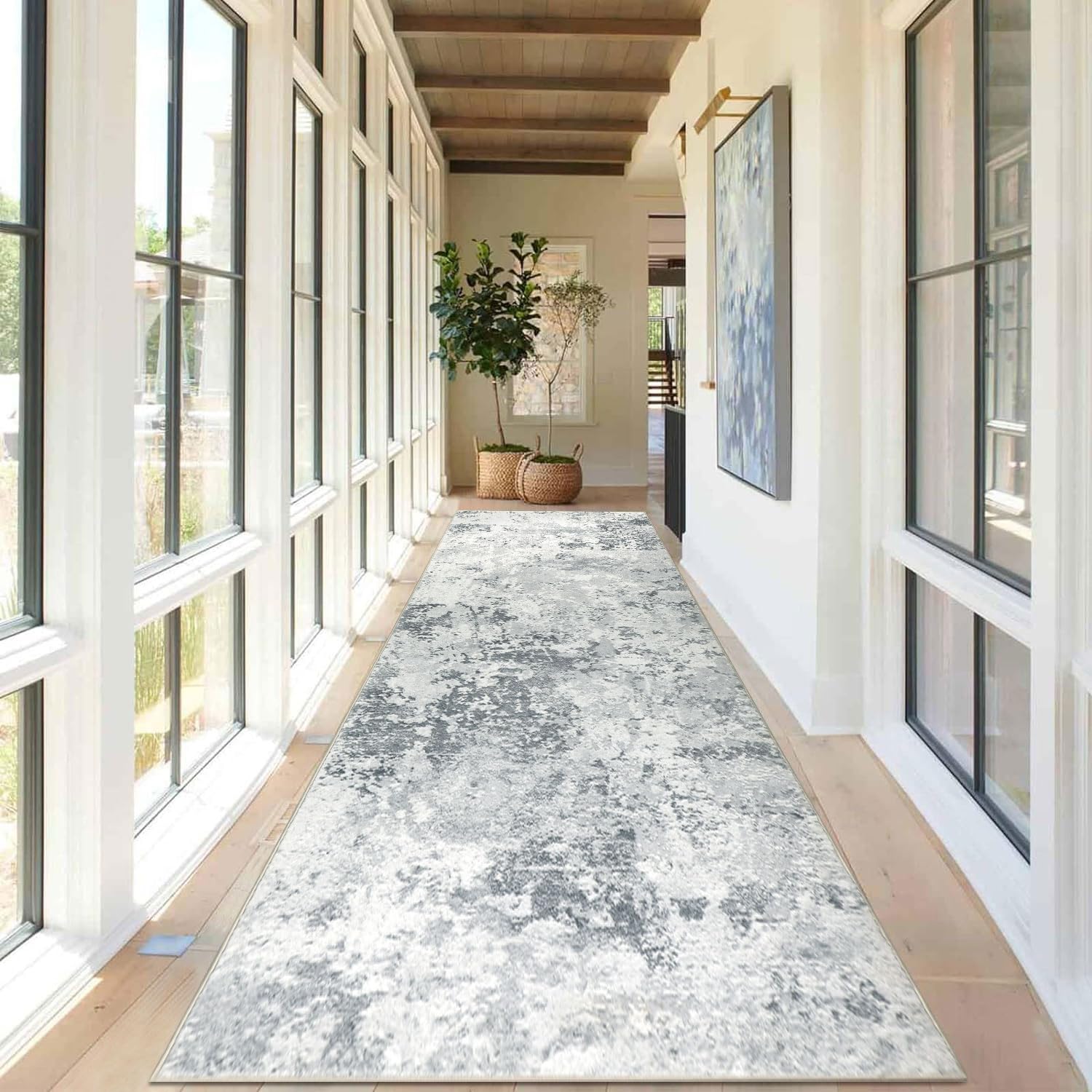 Homcomodar Abstract Runner Rug | 80x300cm Non-Slip Washable Faux Wool