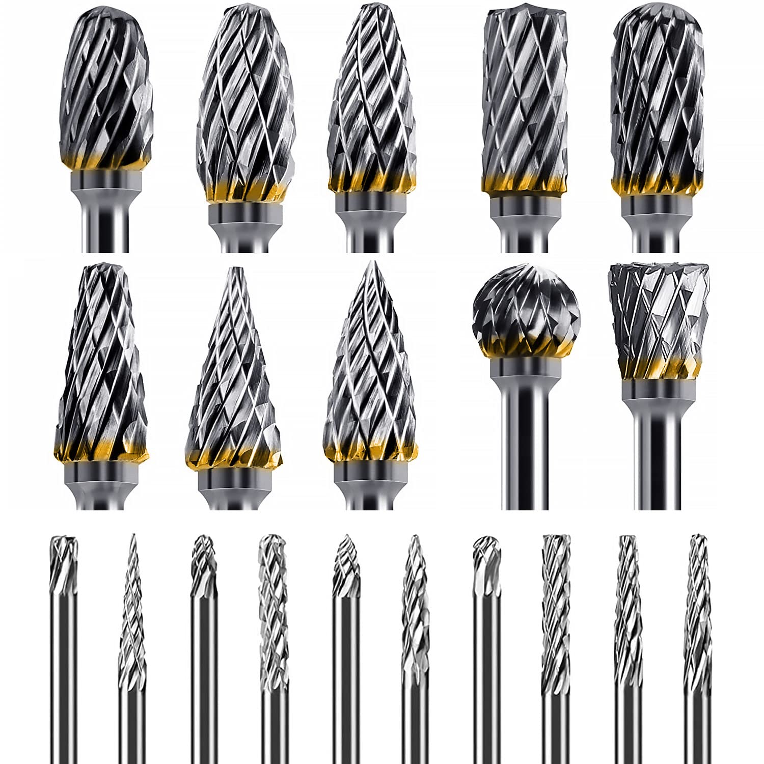 Heatigo 20pc Carbide Die Grinder Bits | 1/8" Tungsten Steel Rotary Burrs