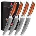 XINZUO Damascus Steel 4-Piece Steak Knife Set | Rosewood Handle
