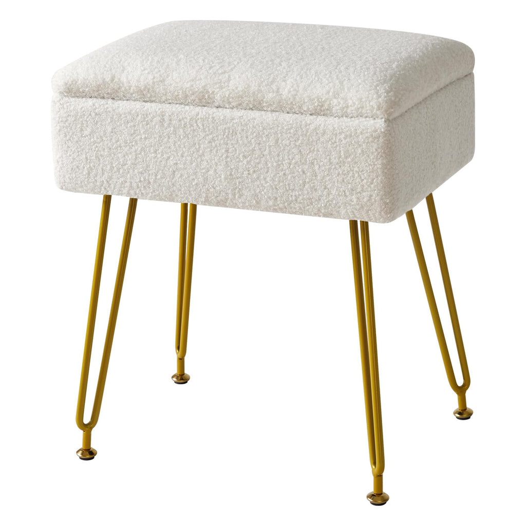 YMYNY Teddy Velvet Storage Ottoman | Modern Upholstered Footstool with Metal Legs