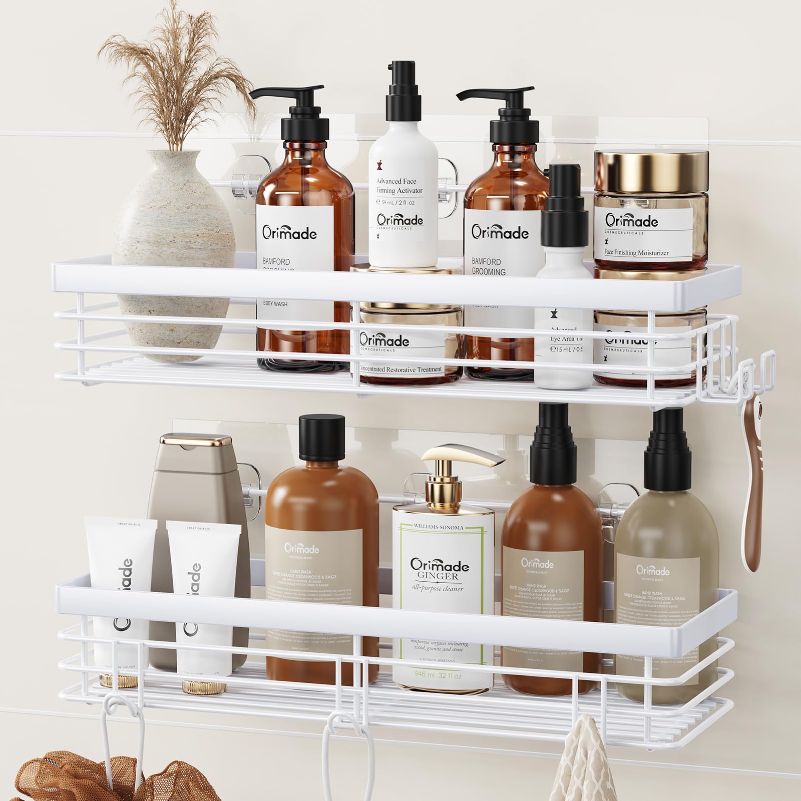 Orimade Adhesive Shower Caddy | Rustproof Stainless Steel Shelf 2-Pack