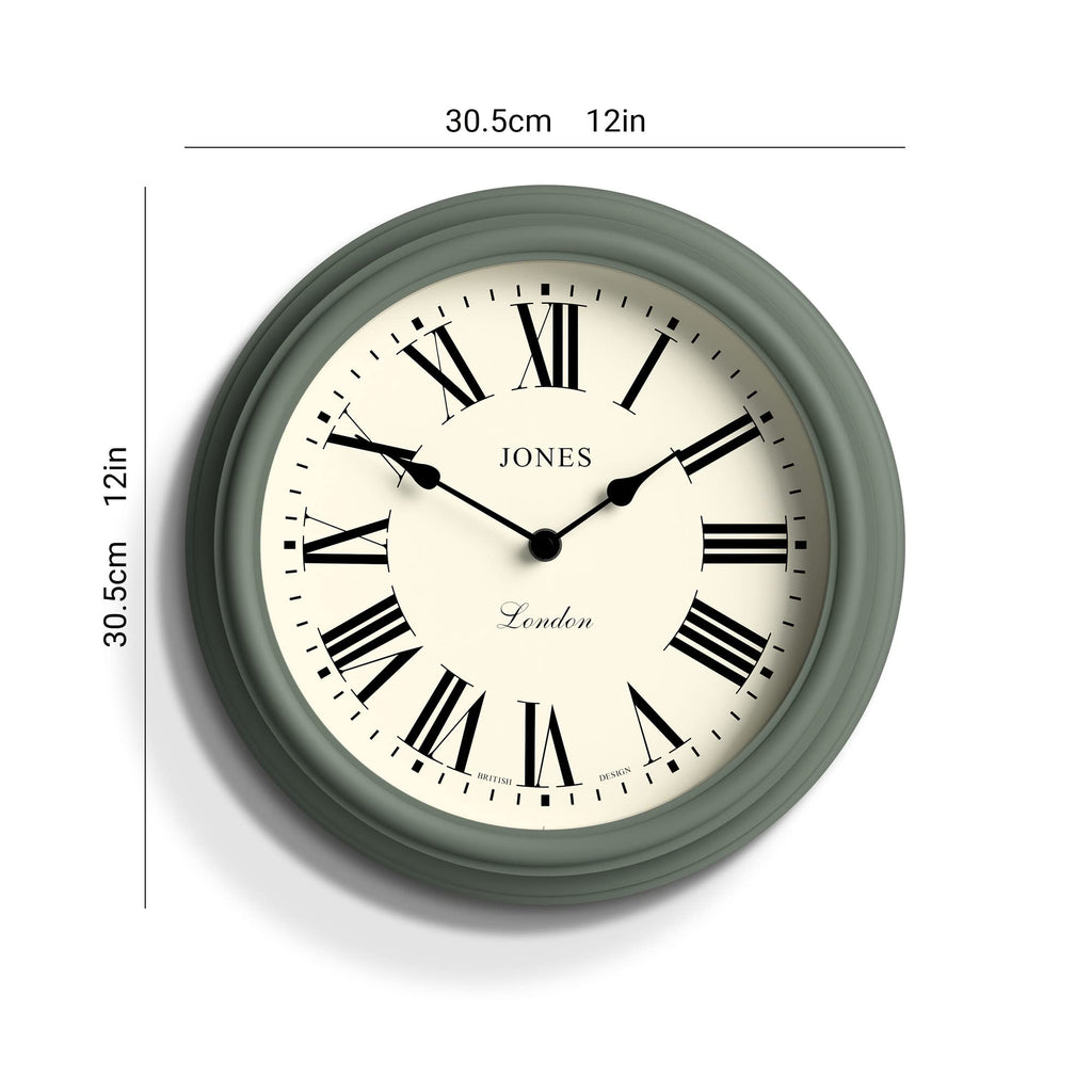 Jones Clocks Venetian Wall Clock – 30cm Green Round Roman Numeral