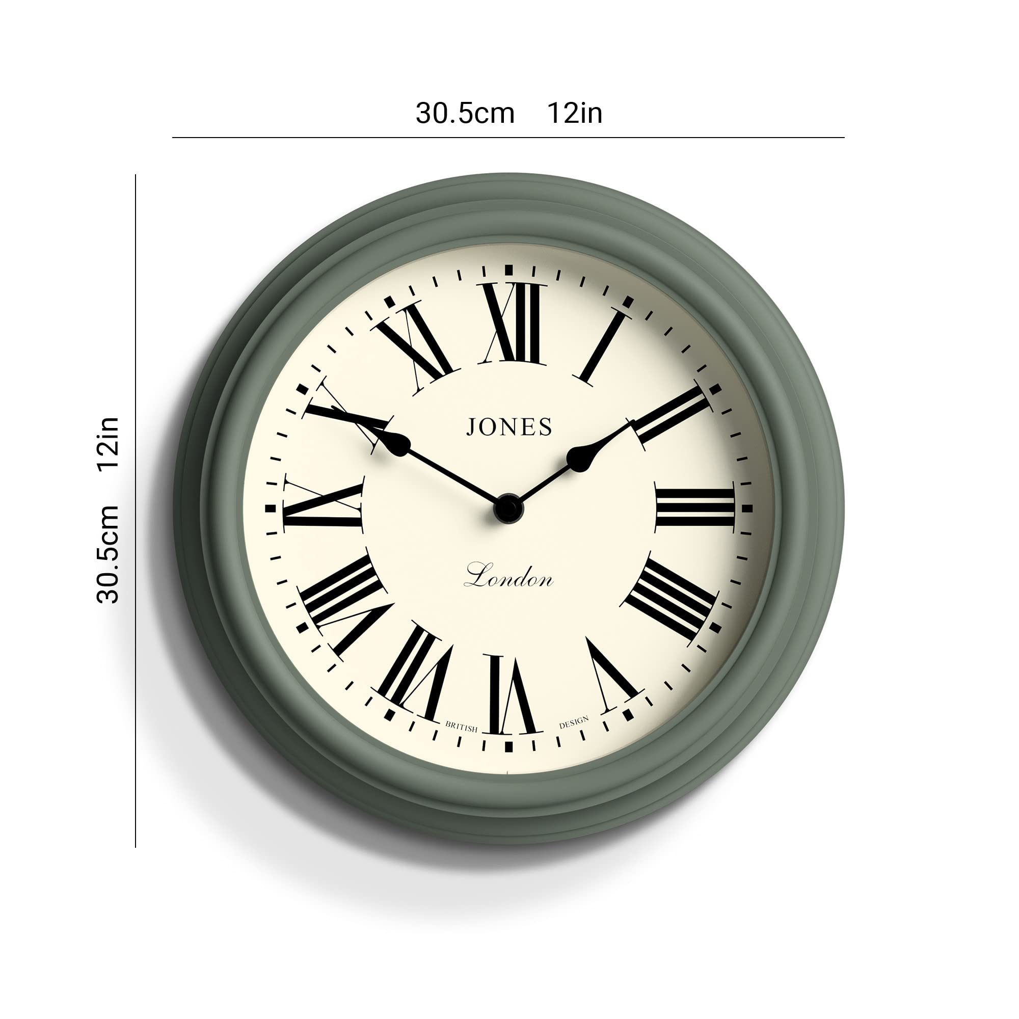 Jones Clocks Venetian Wall Clock – 30cm Green Round Roman Numeral