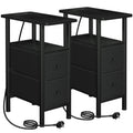 LOAKEKEL Slim Bedside Table Set of 2 with Charging Station and Drawers