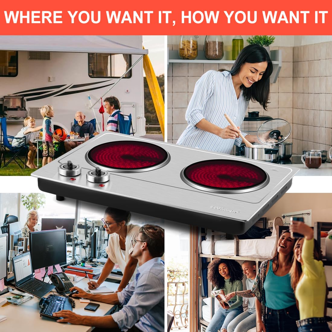 CUSIMAX 2400W Double Electric Hob | Portable Ceramic Hot Plate Cooktop