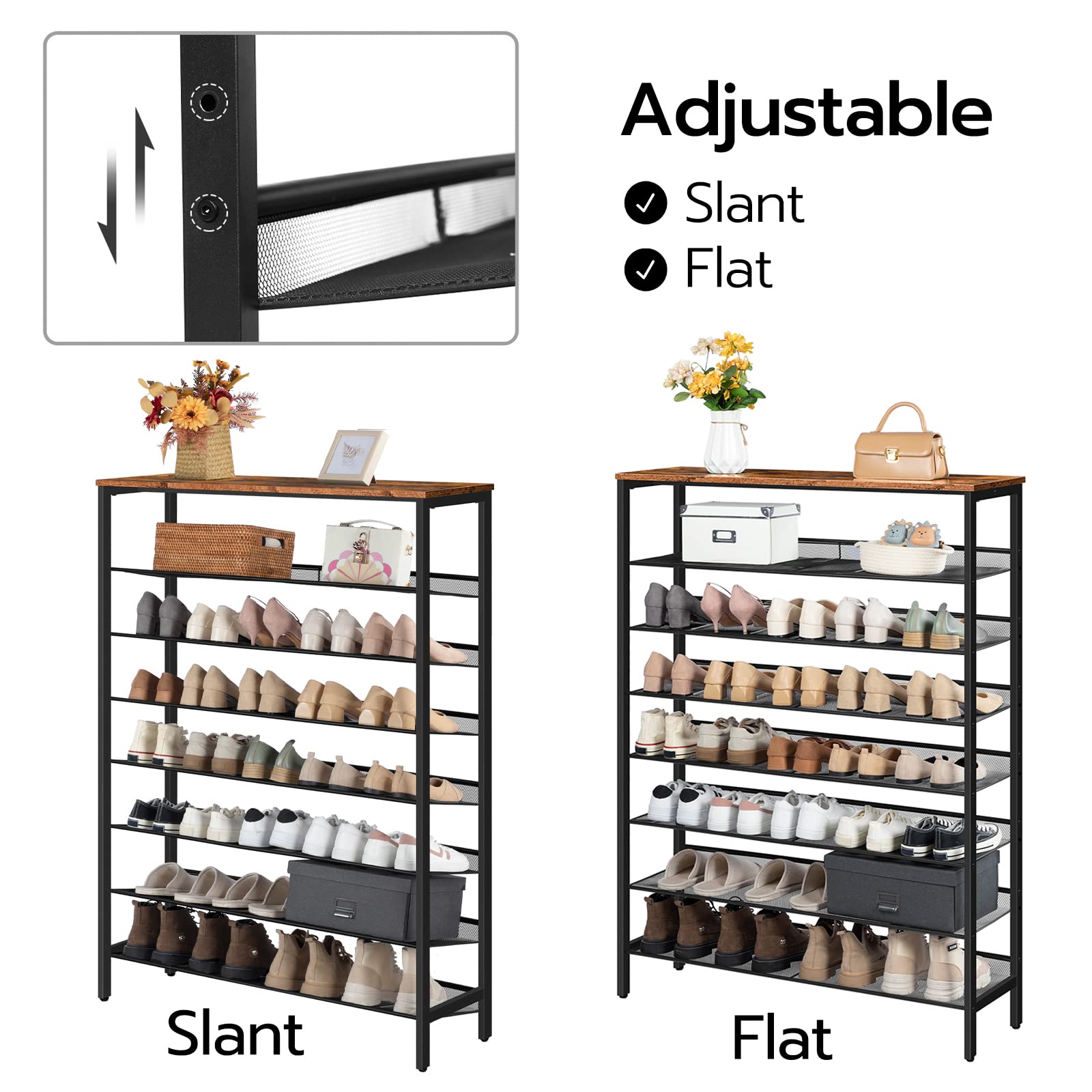 HOOBRO Tall Shoe Rack – 8-Tier Metal Storage Shelf for 28-35 Pairs
