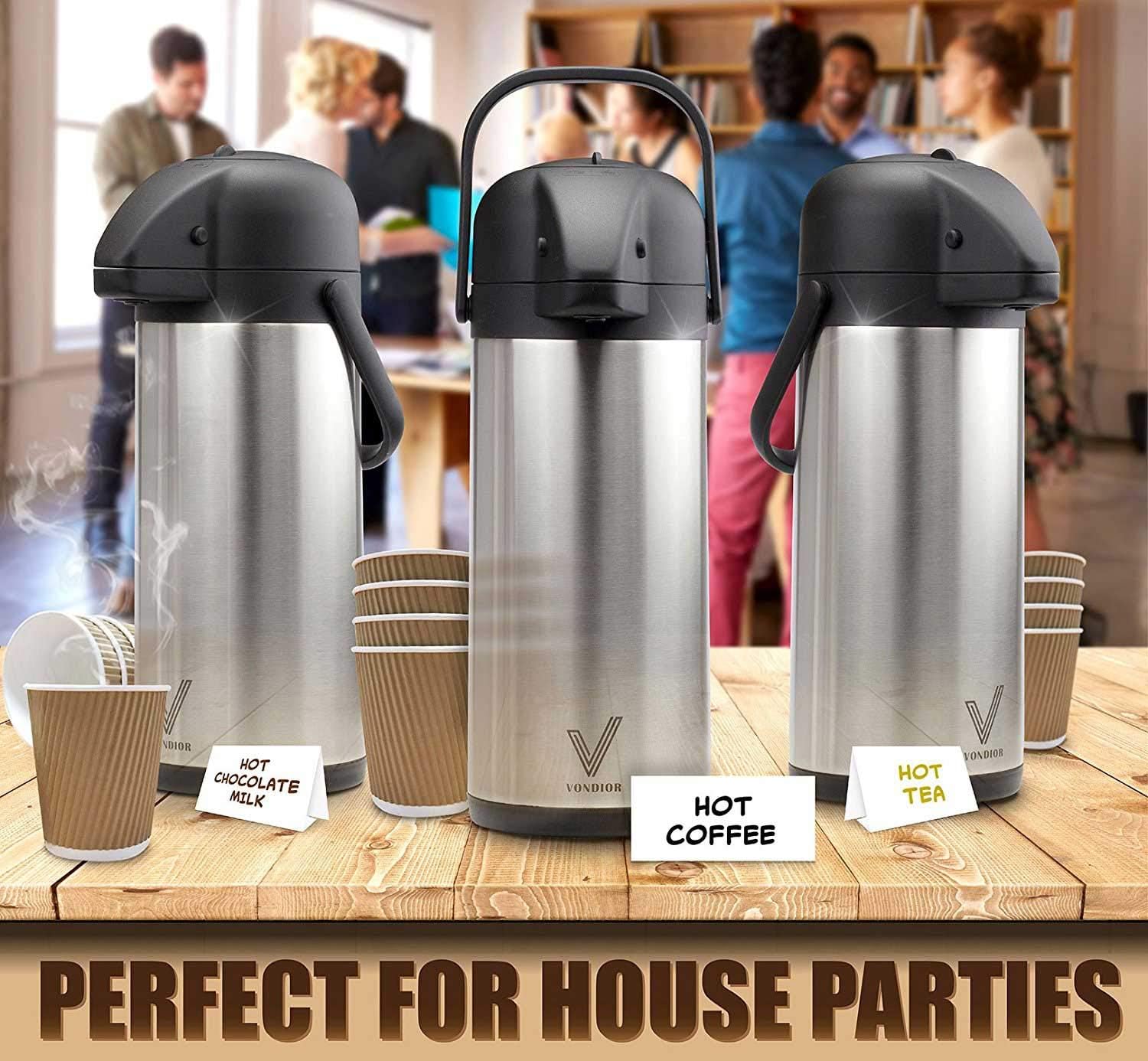Vondior 3L Thermal Coffee Carafe – Insulated Stainless Steel Airpot Pump