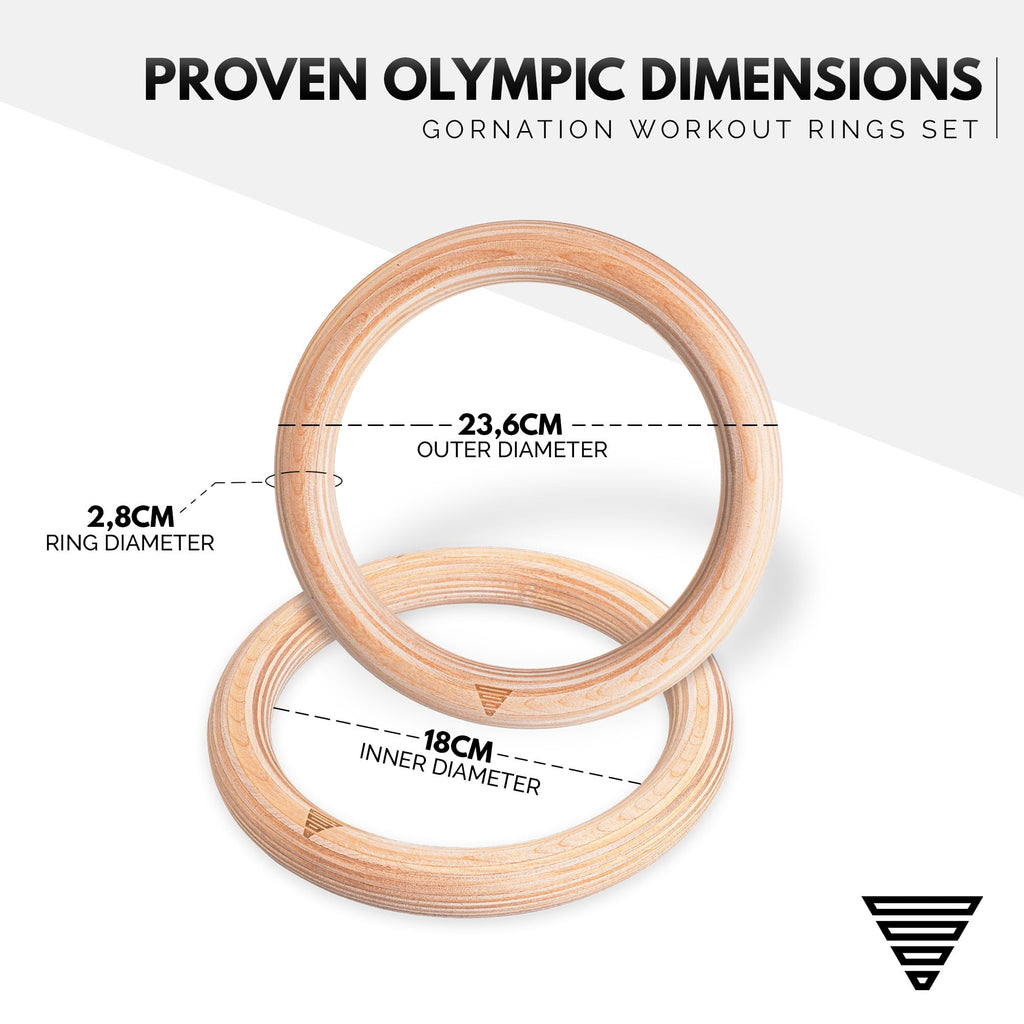 GORNATION Wooden Gym Rings | Olympic Calisthenics Rings with Straps