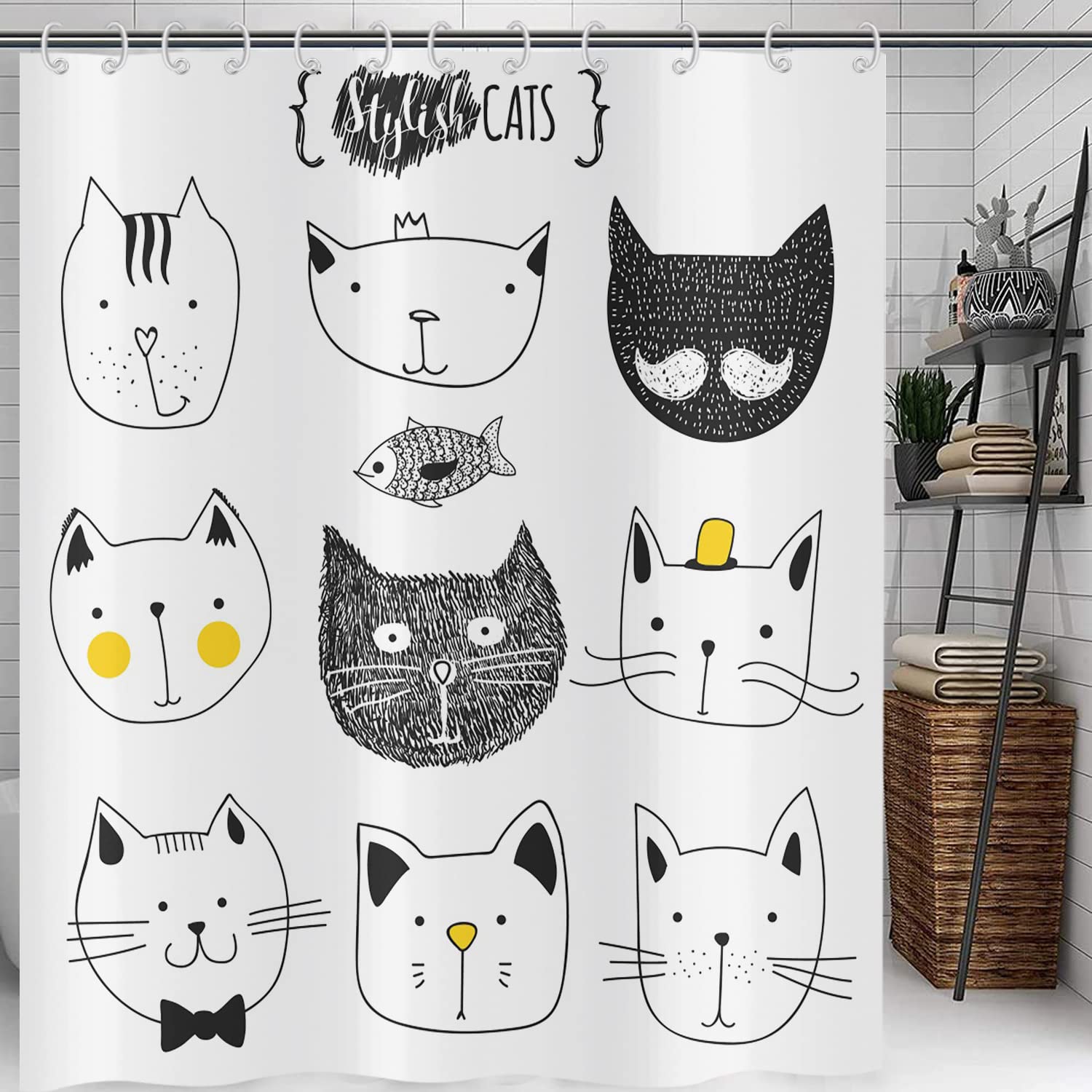 Hnmdmyi Funny Cat Shower Curtain | Waterproof Polyester Bath Decor, 71x79"