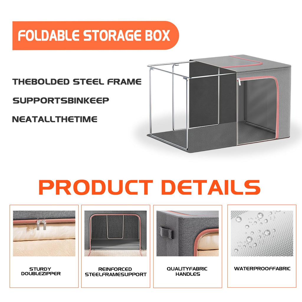 Storage Boxes Organiser, 24L Clothes Storage Boxes with Metal Frame＆Top and Front Opening Zip with Clear Window,Fabric Foldable Storage Boxes - image 3