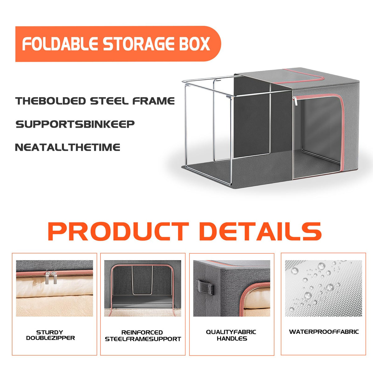 Storage Boxes Organiser, 24L Clothes Storage Boxes with Metal Frame＆Top and Front Opening Zip with Clear Window,Fabric Foldable Storage Boxes - image 3