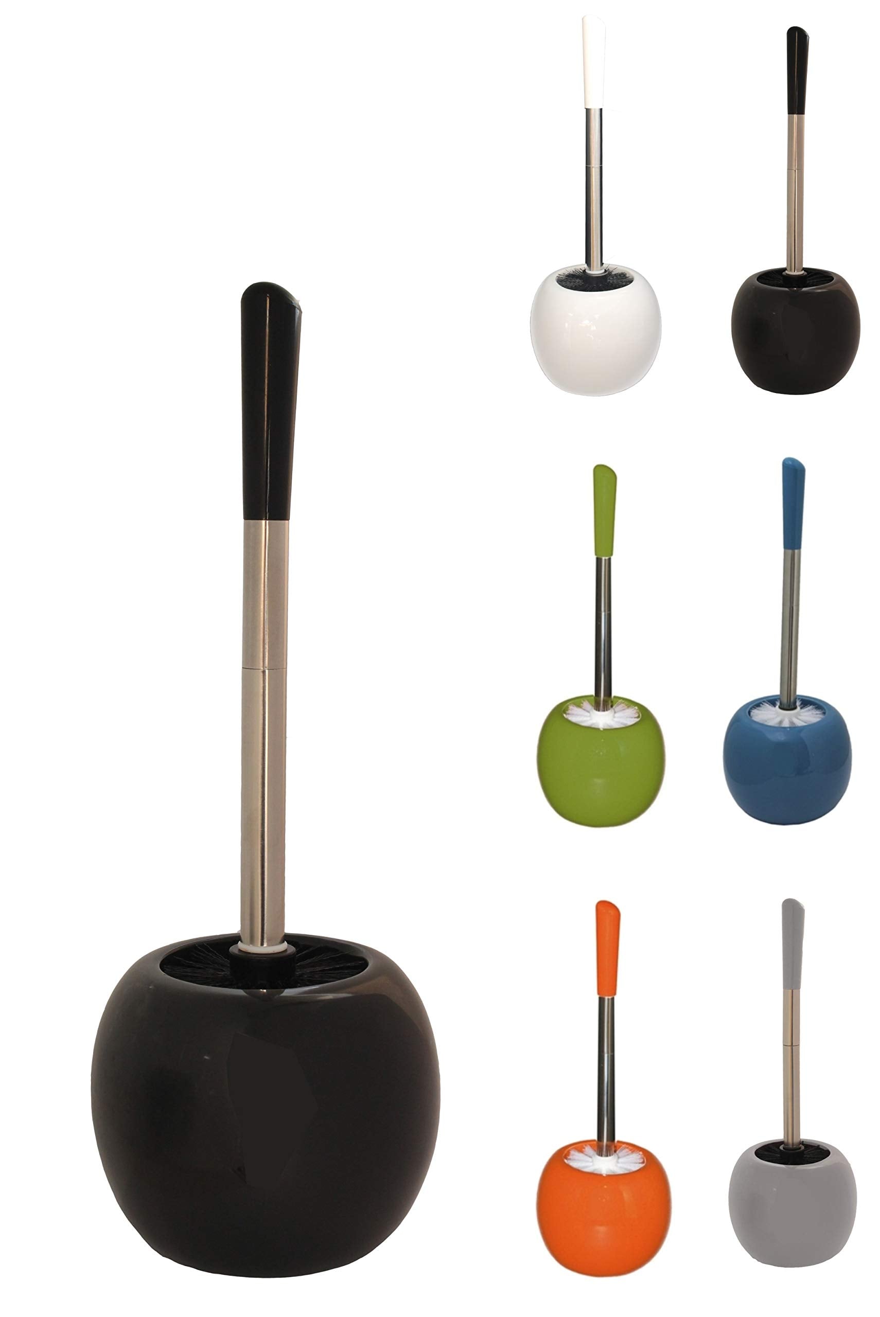 Brushmann Ceramic Toilet Brush and Holder Set - Black Stoneware