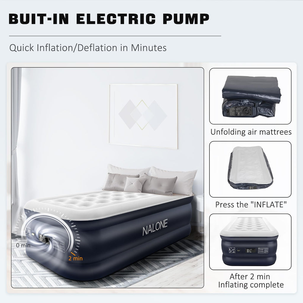 NALONE Single Air Mattress with Built-in Pump | Portable Inflatable Bed